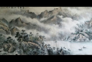 国画《松泉听琴图》